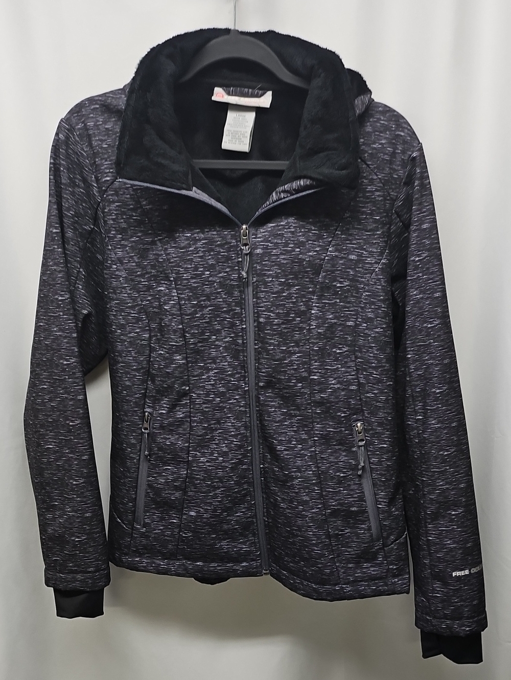 Free Country Women's Black Heathered Utility Jacket with Faux-Fur Collar